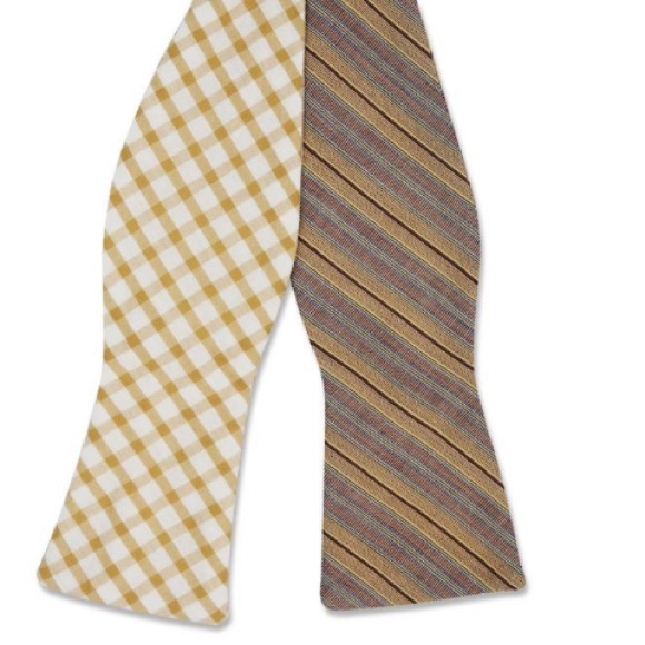 ZB Savoy Tan Striped Checked “Phuket” Bow Tie - Picture 4 of 8